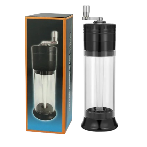 A set of three black and clear LeafTurner Pro joint rollers and herb grinders, displaying the tool's layers and contents such as tobacco or spices.