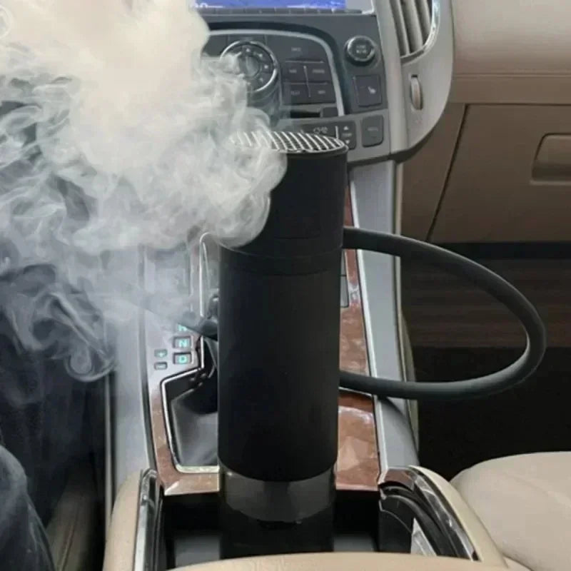 Car portable hookah emitting smoke inside a vehicle